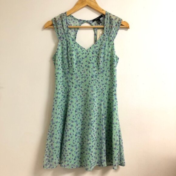 Green Blue Floral Sleeveless Dress W/ Back Cutout - Picture 1 of 3